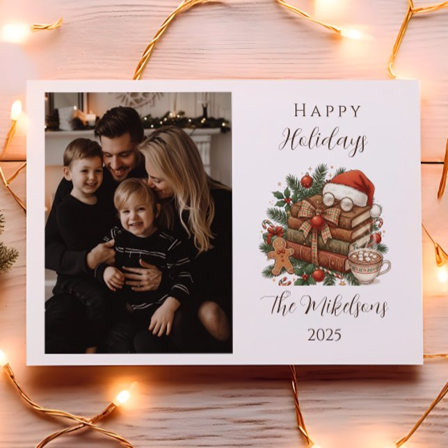 Photo Vintage Book Lover Christmas Holiday Card (Creator Uploaded)