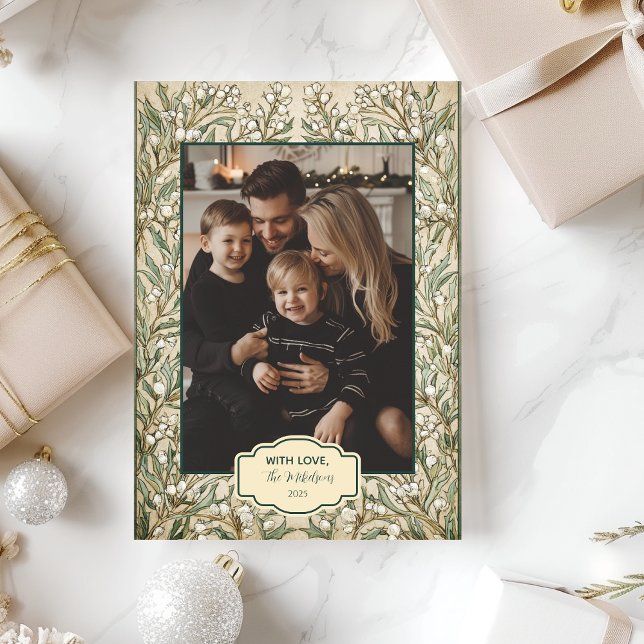 Photo Vintage Botanical Holly Christmas Holiday Card (Creator Uploaded)