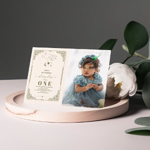 Photo Vintage Celestial Botanical 1st Birthday Invitation