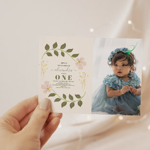 Photo Vintage Celestial Botanical 1st Birthday Invitation