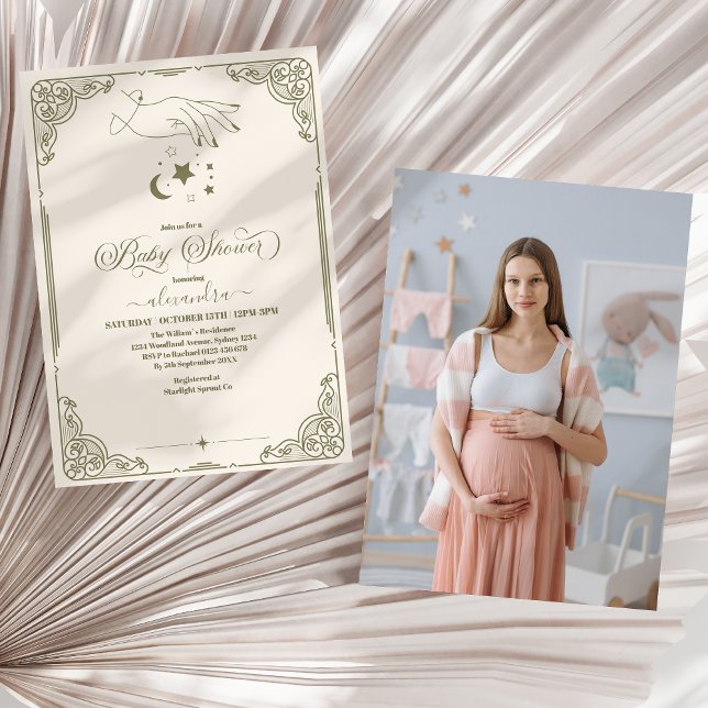 Photo Vintage Celestial Botanical Baby Shower Invitation (Creator Uploaded)