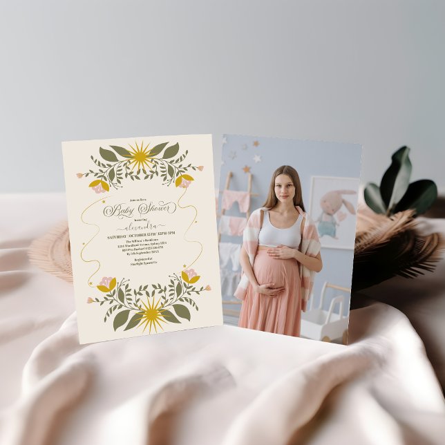 Photo Vintage Celestial Botanical Baby Shower Invitation (Creator Uploaded)
