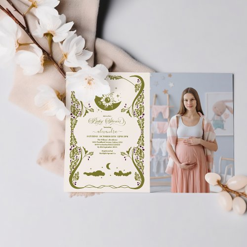 Photo Vintage Celestial Botanical Baby Shower Invitation