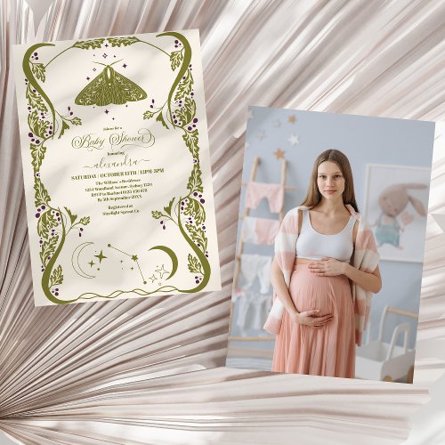 Photo Vintage Celestial Butterfly  Baby Shower Invitation