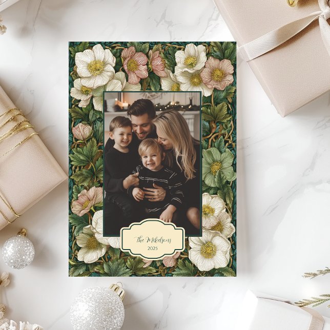 Photo Vintage Christmas Floral Holiday Card (Creator Uploaded)