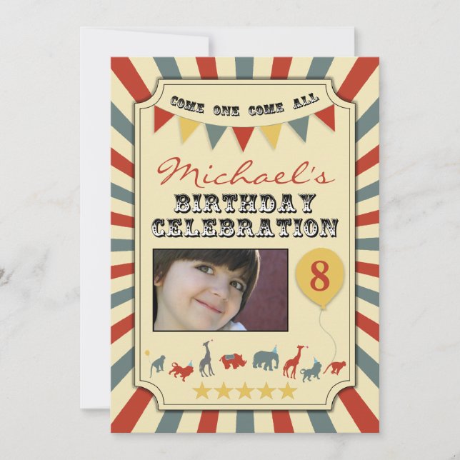 Photo Vintage Circus Birthday Party Invitations (Front)