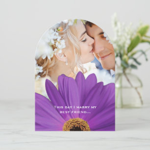 Photo Vintage Damask Lavender Gerber Daisy Wedding Invitation