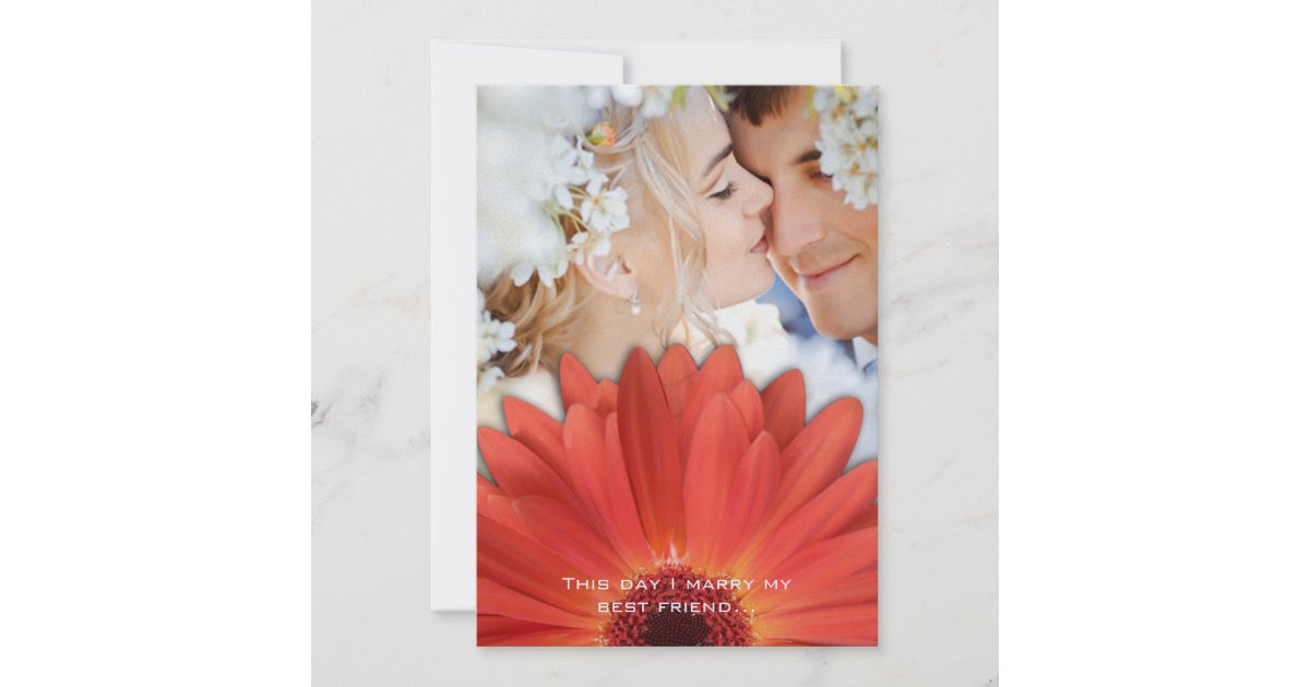 Photo Vintage Damask Orange Gerber Daisy Wedding Invitation | Zazzle