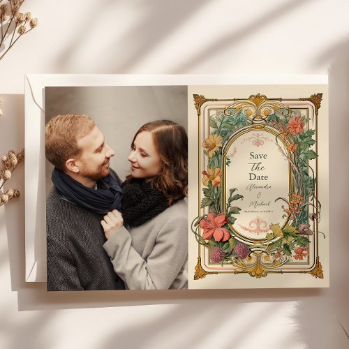 Photo Vintage Floral Art Nouveau Wedding Save The Date