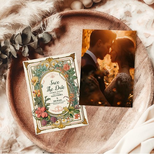 Photo Vintage Floral Art Nouveau Wedding Save The Date