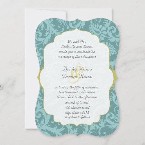 Photo Vintage Love Bird  Aqua Blue Damask Wedding  Invitation