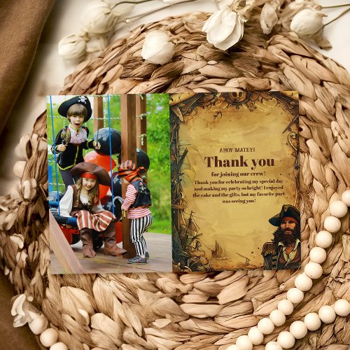 Photo Vintage Pirate Birthday Party Ahoy Matey Old Thank You Card