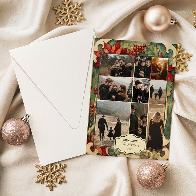 Photo Vintage Poinsettia Christmas Holiday Card (Creator Uploaded)