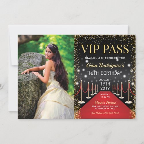 Photo VIP Pass Hollywood Red Carpet Birthday Invitation
