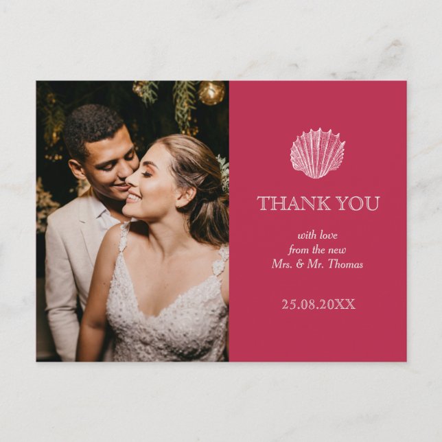  Photo Viva Magenta Sea Shell Wedding Thank You Postcard (Front)