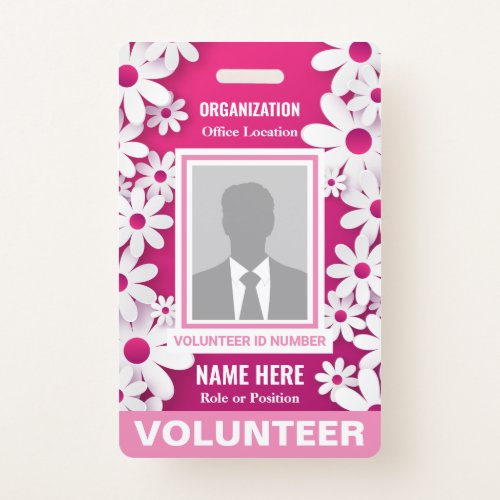 Photo Volunteer Cheerful Happy White Daisies Pink Badge