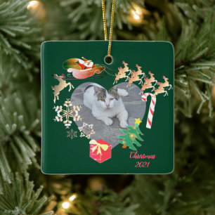 Photo w/Santa Reindeer Christmas Heart   Ceramic O Ornament