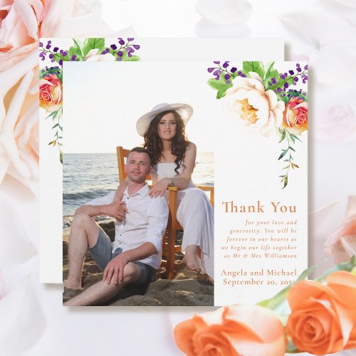 Photo Watercolor Apricot Green Floral Botanical   Invitation