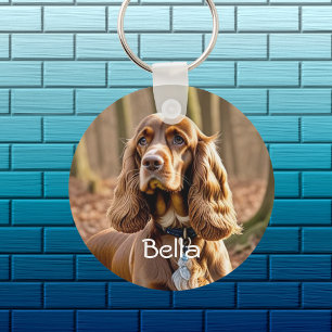 Photo & Watercolor Cocker Spaniel Personalize Keychain
