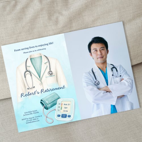 Photo Watercolor Doctor Nurse Retirement Party Invitation