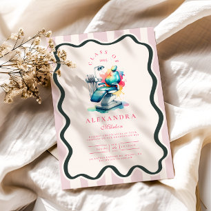 Photo Watercolor Female Dentist Graduation Invitation