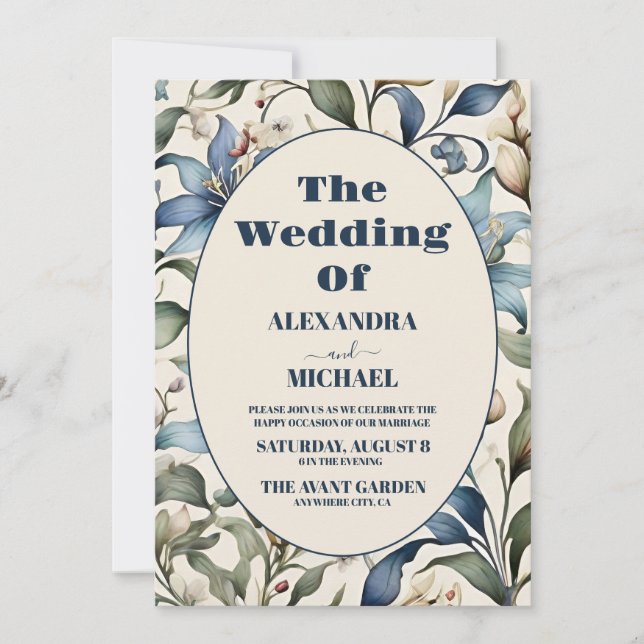 Photo Watercolor Floral William Morris Wedding Invitation (Front)