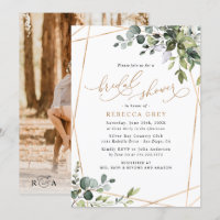 Photo Watercolor Greenery Gold Bridal Shower