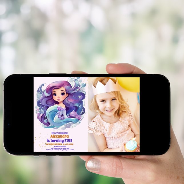 Photo  Watercolor Mermaid Birthday Party Invitation (Front Digital)