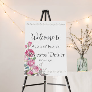 Photo Watercolor Pink Rose QR Code Rehearsal Foam Board