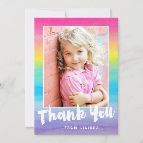 Photo Watercolor Rainbow Thank You Card