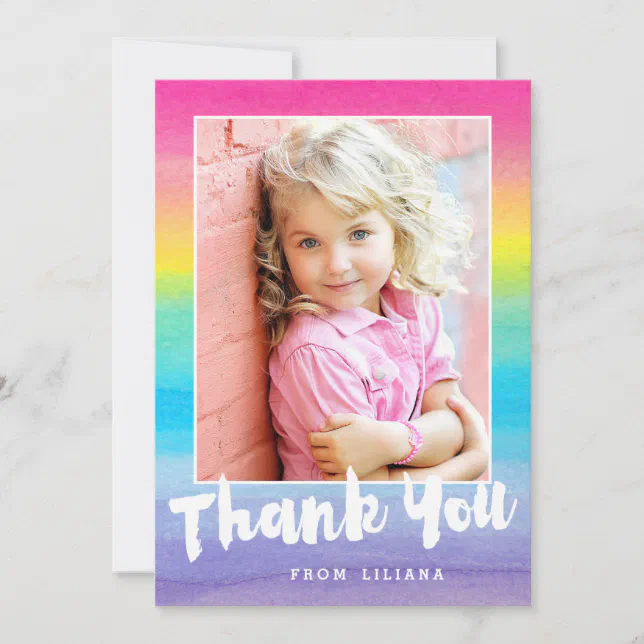 Photo Watercolor Rainbow Thank You Card Zazzle