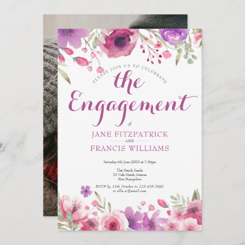 Photo Watercolor Rose Floral Engagement Party Invitation