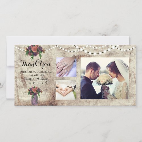 Photo Watercolor Rose Mason Jar Wedding Thank You