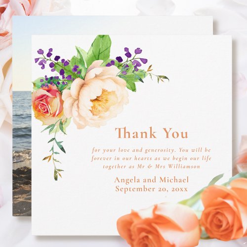 Photo Watercolor Roses Wedding Thank you Card