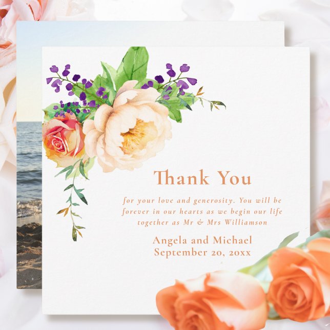 Photo Watercolor Roses Wedding Thank you Card (Creator Uploaded)