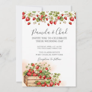 Photo Watercolor Strawberries QR Code Wedding Invitation