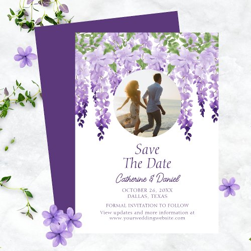 Photo Watercolor Wisteria Floral Script Wedding Save The Date