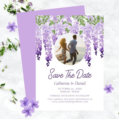 Photo Watercolor Wisteria Floral Script Wedding Save The Date