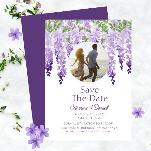 Photo Watercolor Wisteria Floral Script Wedding  Save The Date