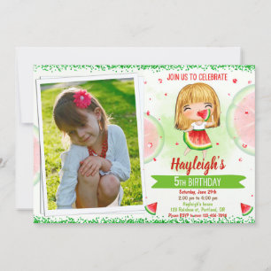 Photo Watermelon birthday invitation Girl sweet