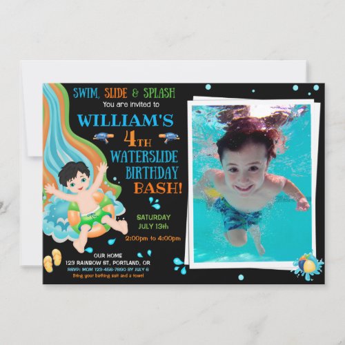 Photo Waterslide birthday invitation Pool invite