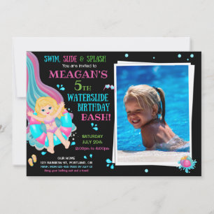 Photo Waterslide birthday invitation Pool party