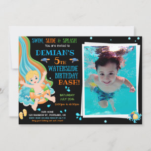 Photo Waterslide birthday invitation Pool party