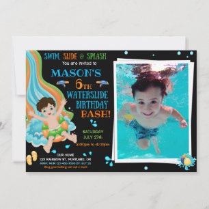 Photo Waterslide birthday invitation Waterpark fun