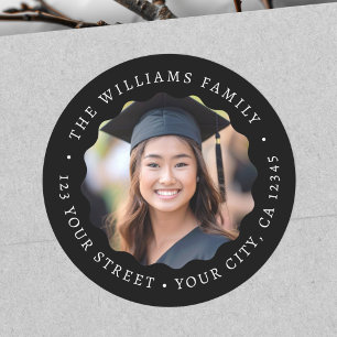 Photo wavy border graduation return address label