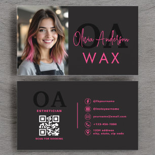 Photo Wax Esthetician QR Code Hot Pink Black Business Card
