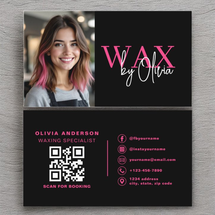 Photo Wax Specialist Esthetician QR Code Hot Pink Business Card