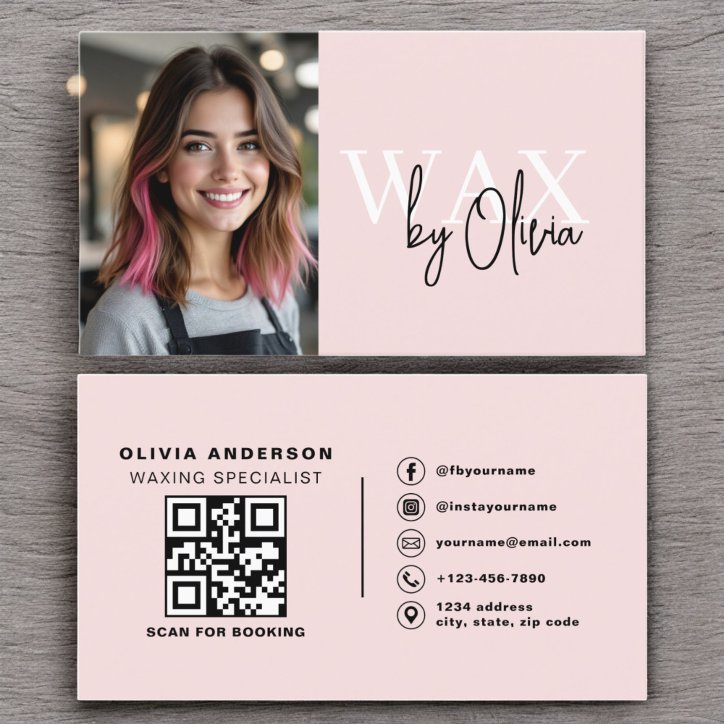 Photo Wax Specialist Esthetician QR Code Pink Business Card