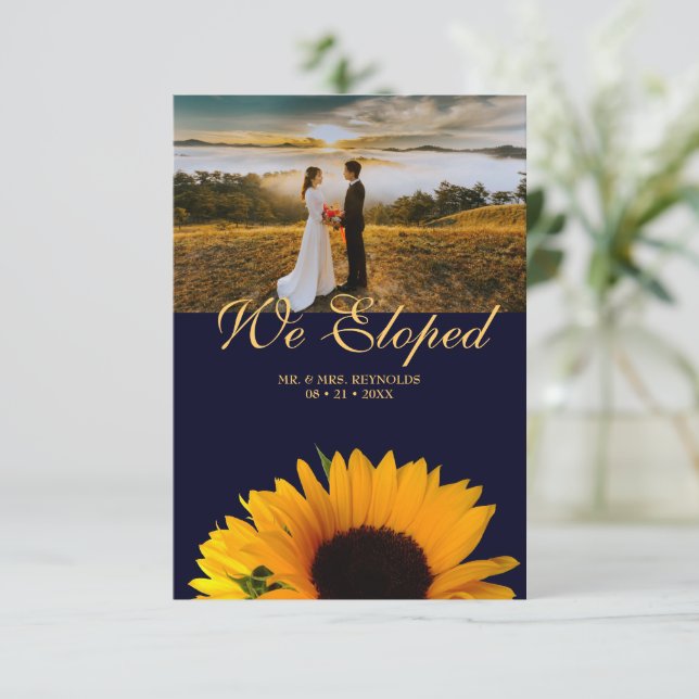 Photo We Eloped Navy Blue Wedding Announcement (Standing Front)