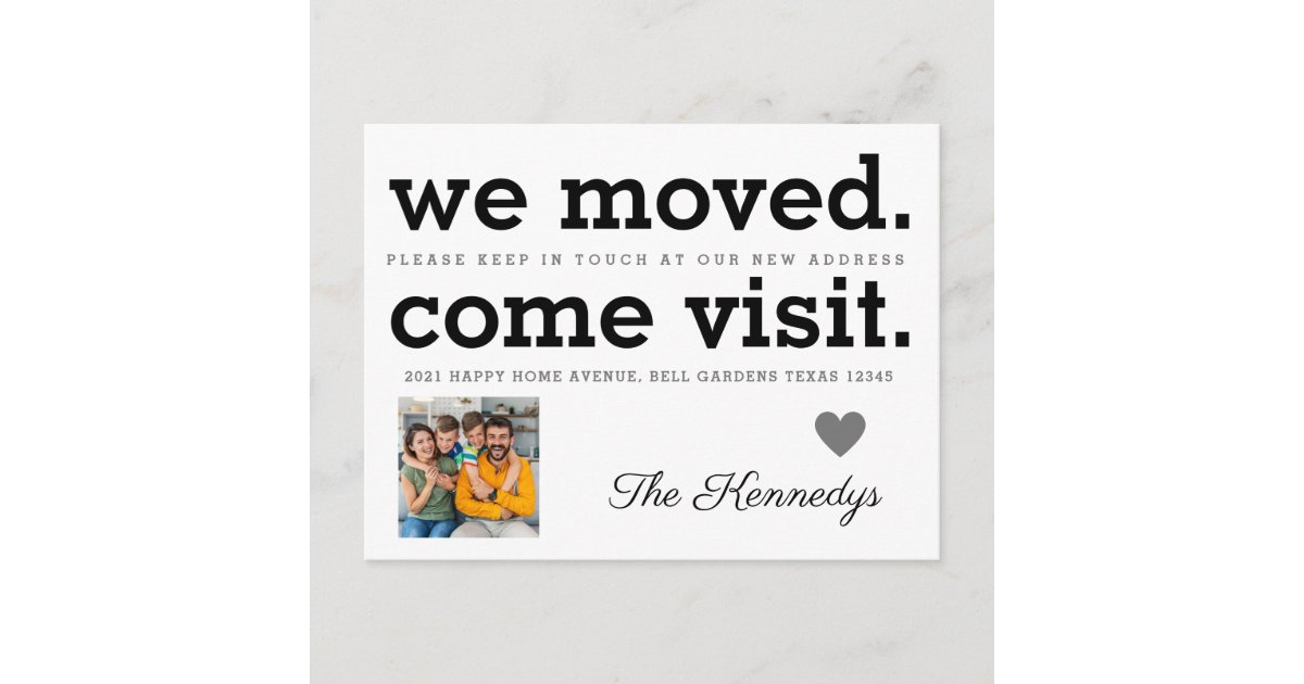 Photo We Moved Come Visit Typography Moving Announcement Postcard | Zazzle
